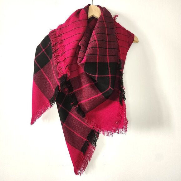 Laura Borghese Accessories - Laura Borghese Magenta & Black Plaid Blanket Scarf - Made in Italy